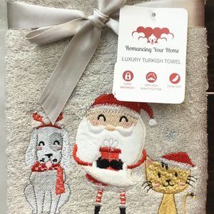 Beautiful Christmas Hand Towels. Santa Cat and Dog 0656